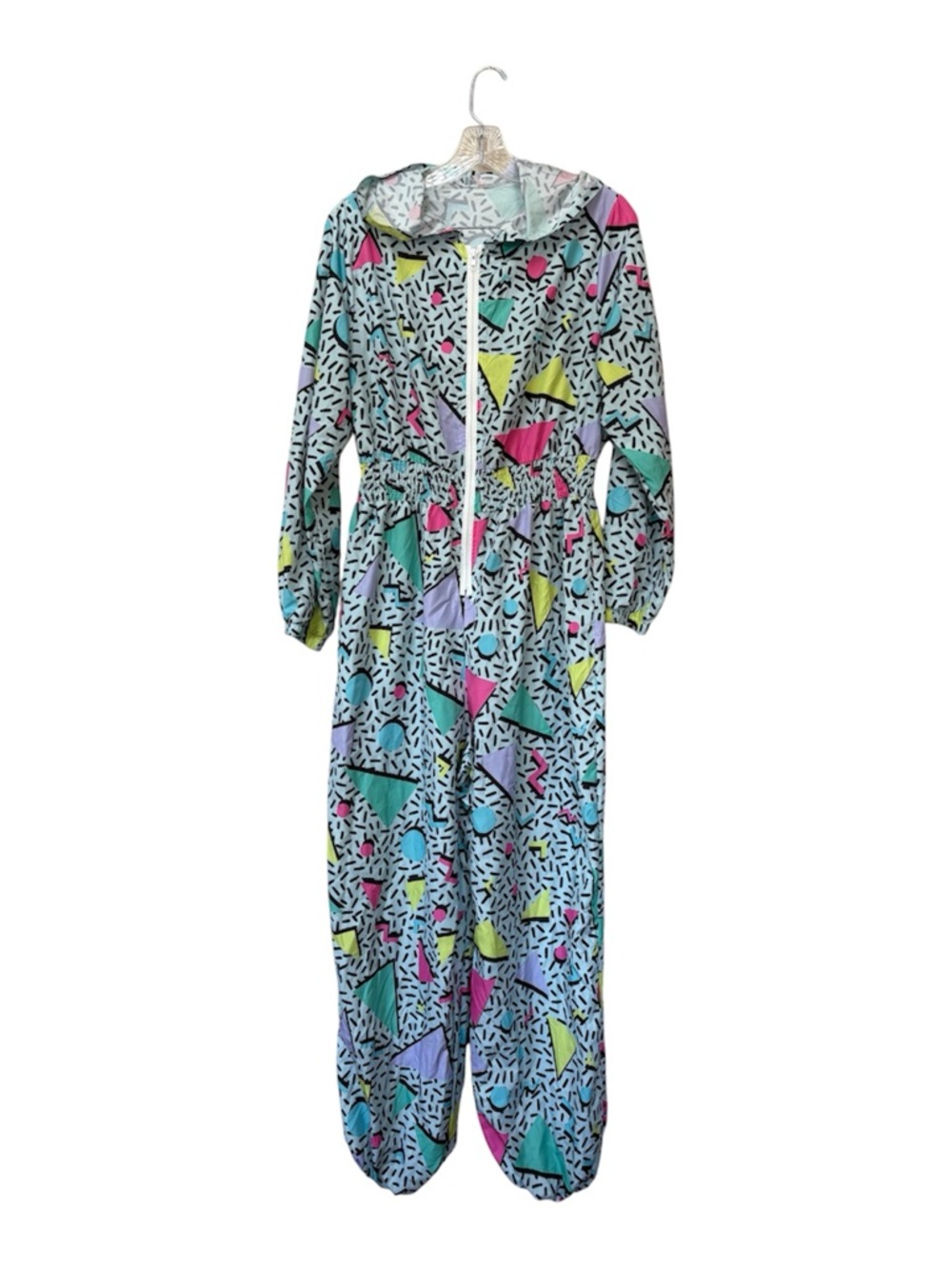 Memphis Print Hooded Jumpsuit L 80s 90s New Wave Geometric Statement